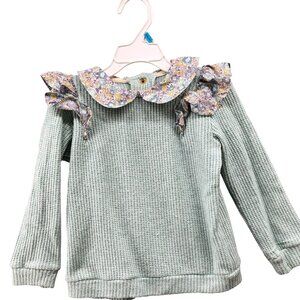 Sal & Pimenta Mint Jumper Girls 4T Collared Sweater Waffle Knit Ruffle